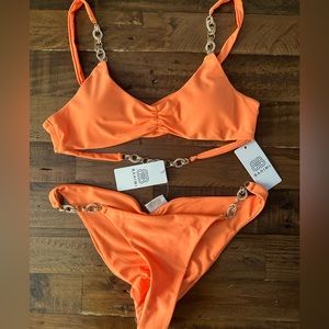 NWT Bahimi coral bikini set with details, size M both top and bottoms